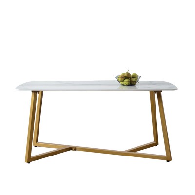 Simple and modern small apartment iron  steel light luxury dining table with rectangle marble top  dining table