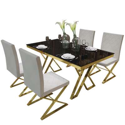 Simple stainless steel dining table tempered glass dining table  light luxury small apartment dining table tempered glass