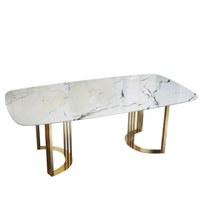 Marble dining table rectangle Simple and modern small apartment stainless steel light luxury dining table