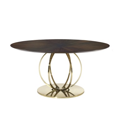 Wood Dining Table Round Shape Stainless Steel Furniture for Hotel Cafe Coffee Restaurant Dining