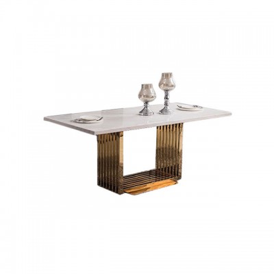 Light luxury simple modern marble dining table fashion Nordic restaurant stainless steel table champagne gold long table